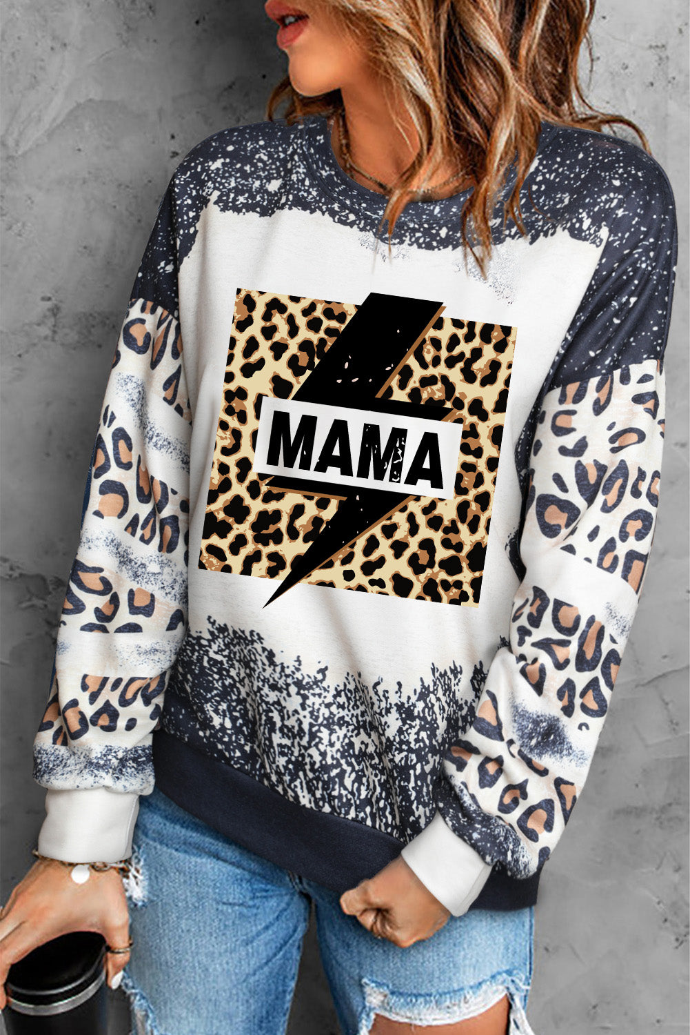 MAMA Lightning Graphic Leopard Sweatshirt  Shirts & Tops- Doll Fits