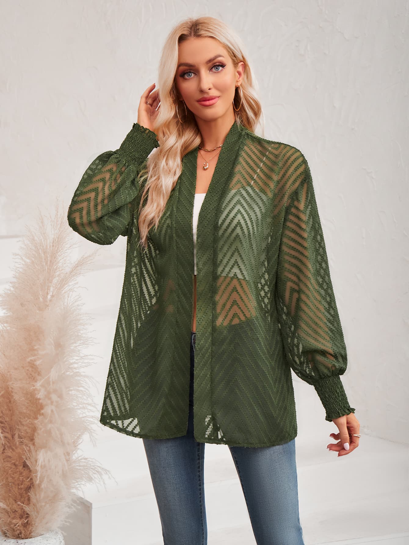 Lantern Sleeve Open Front Sheer Cardigan  Coats & Jackets- Doll Fits