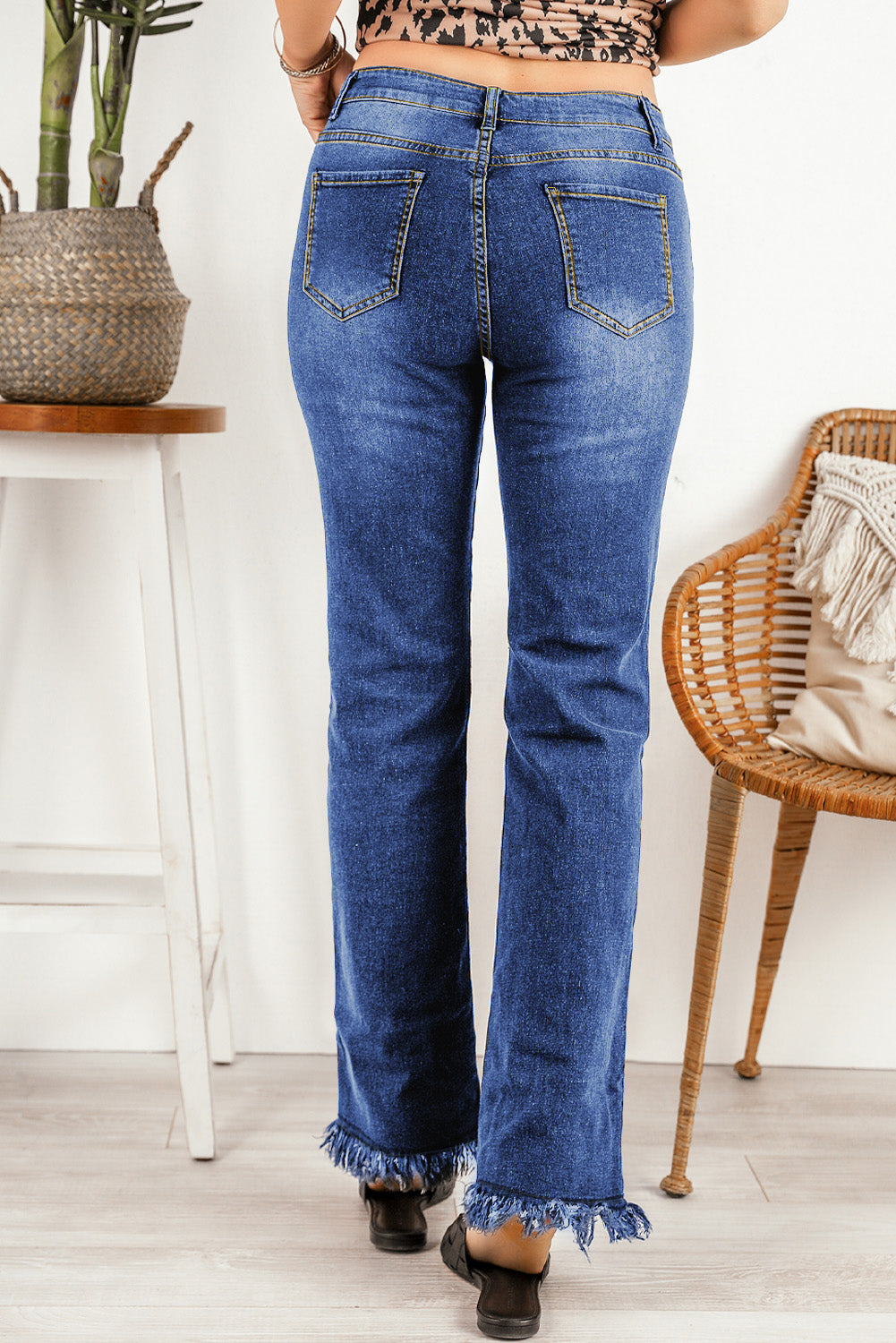 Ripped Frayed Hem Jeans  Pants- Doll Fits