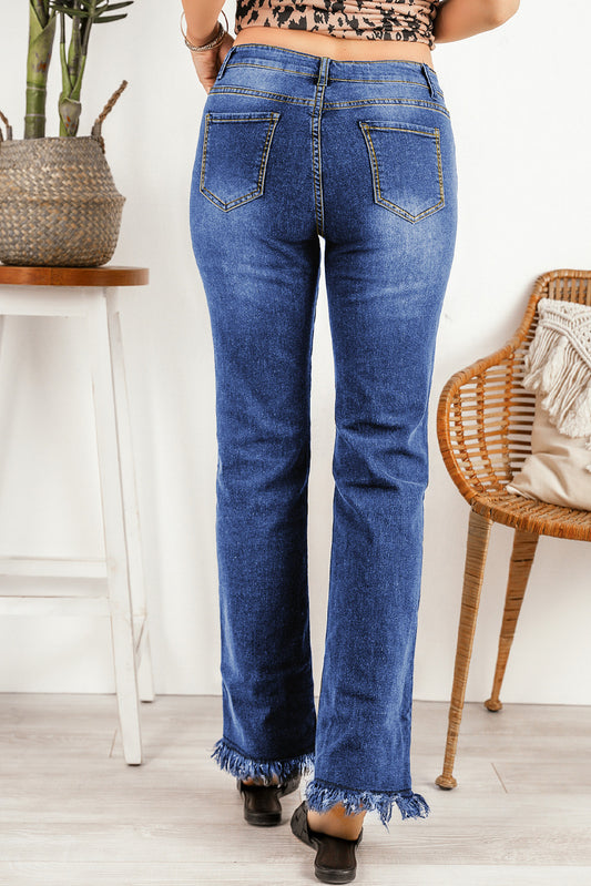 Ripped Frayed Hem Jeans  Pants- Doll Fits