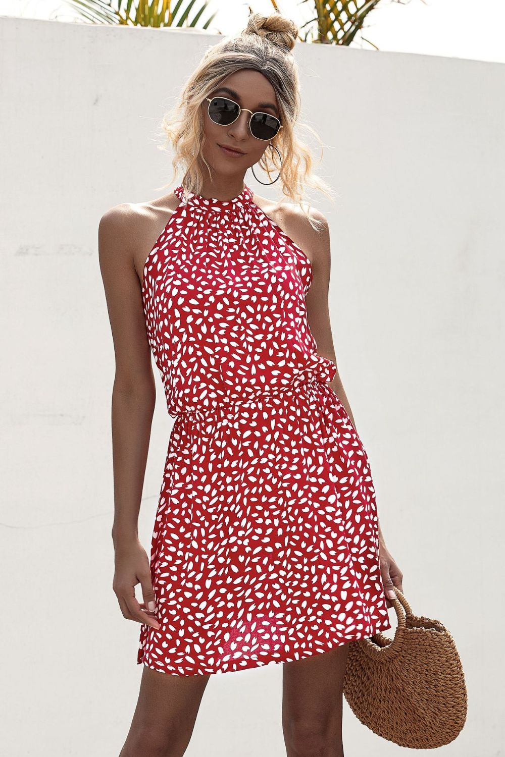 Printed Grecian Neck Mini Dress  Dresses- Doll Fits