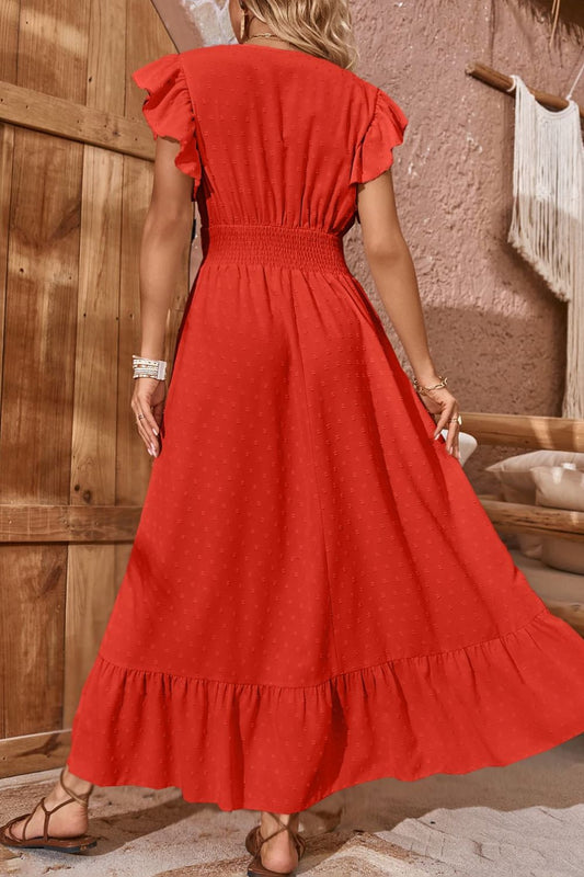 Swiss Dot V-Neck Flutter Sleeve Dress  Dresses- Doll Fits
