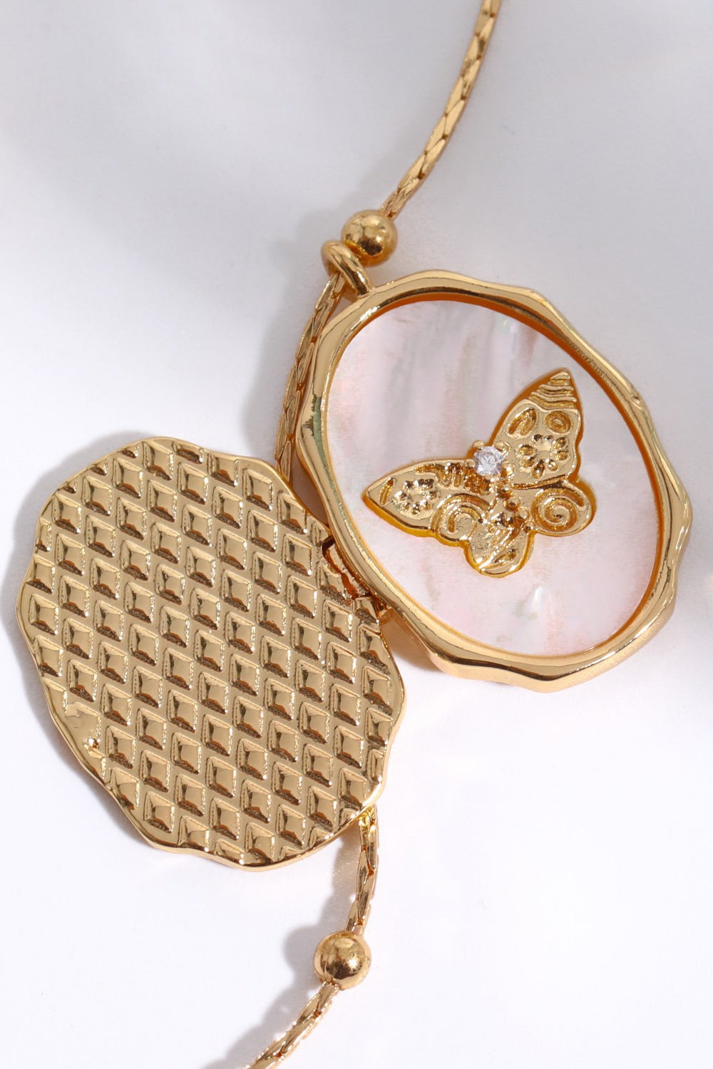 Butterfly Shell Pendant Copper Necklace  Necklaces- Doll Fits