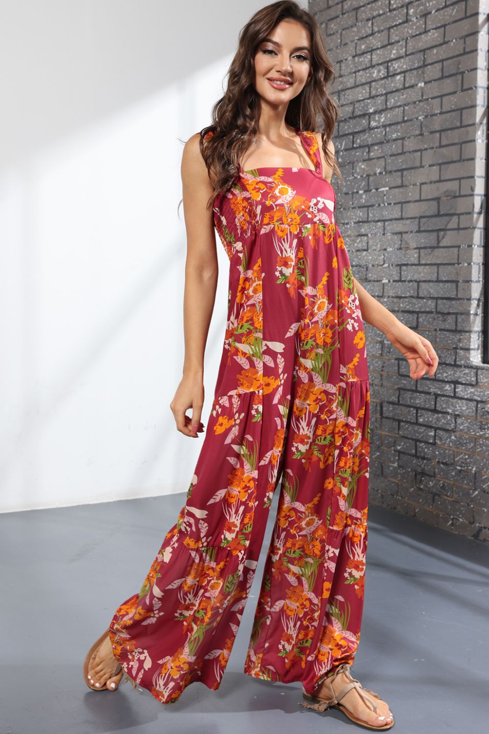 Floral Square Neck Wide Leg Jumpsuit  Jumpsuits & Rompers- Doll Fits