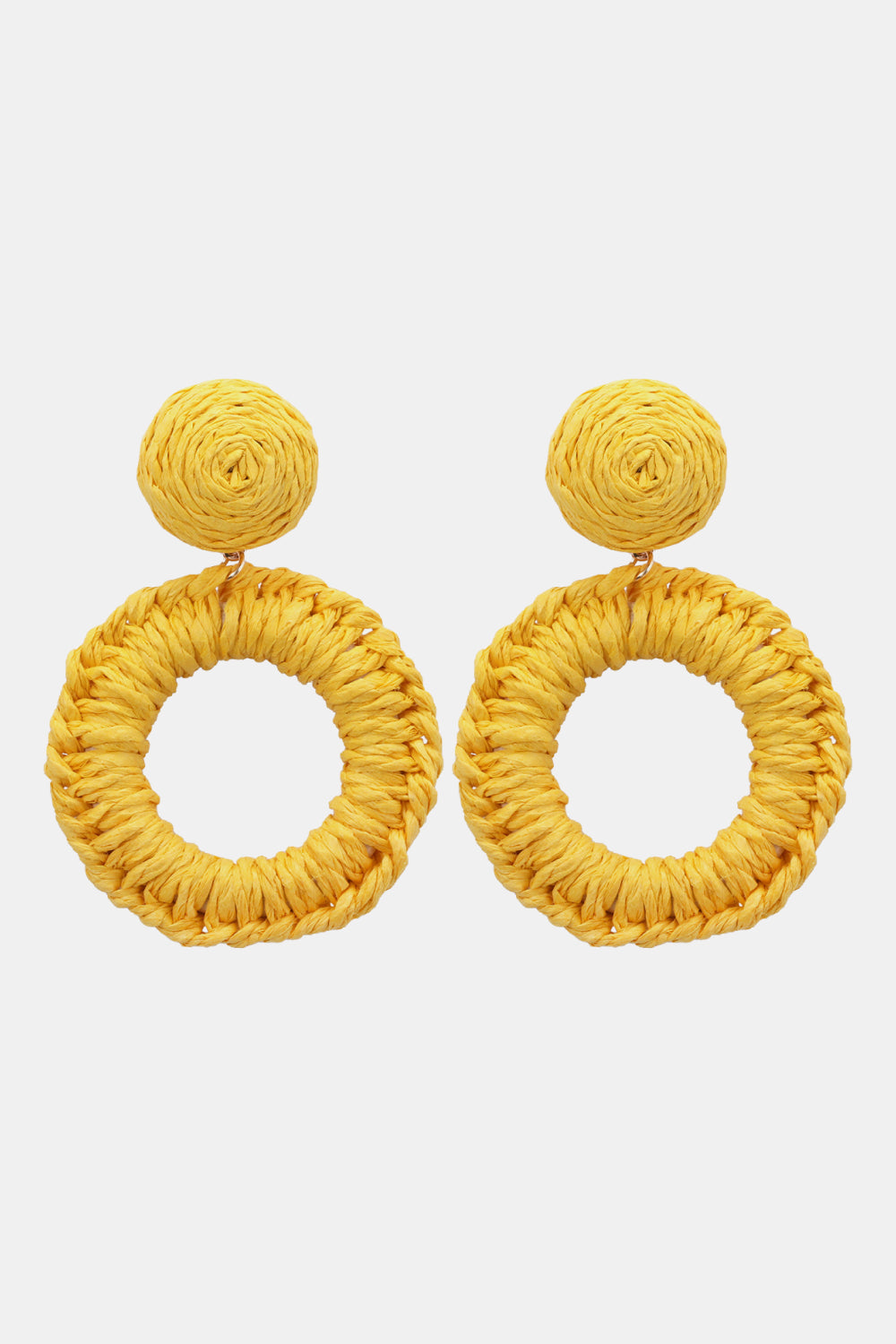 Round Shape Raffia Grass Dangle Earrings  Earrings- Doll Fits