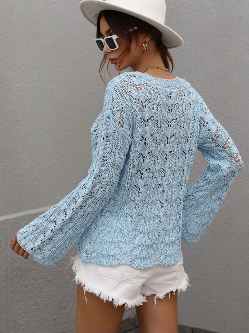 Openwork Dropped Shoulder Knit Top  Shirts & Tops- Doll Fits