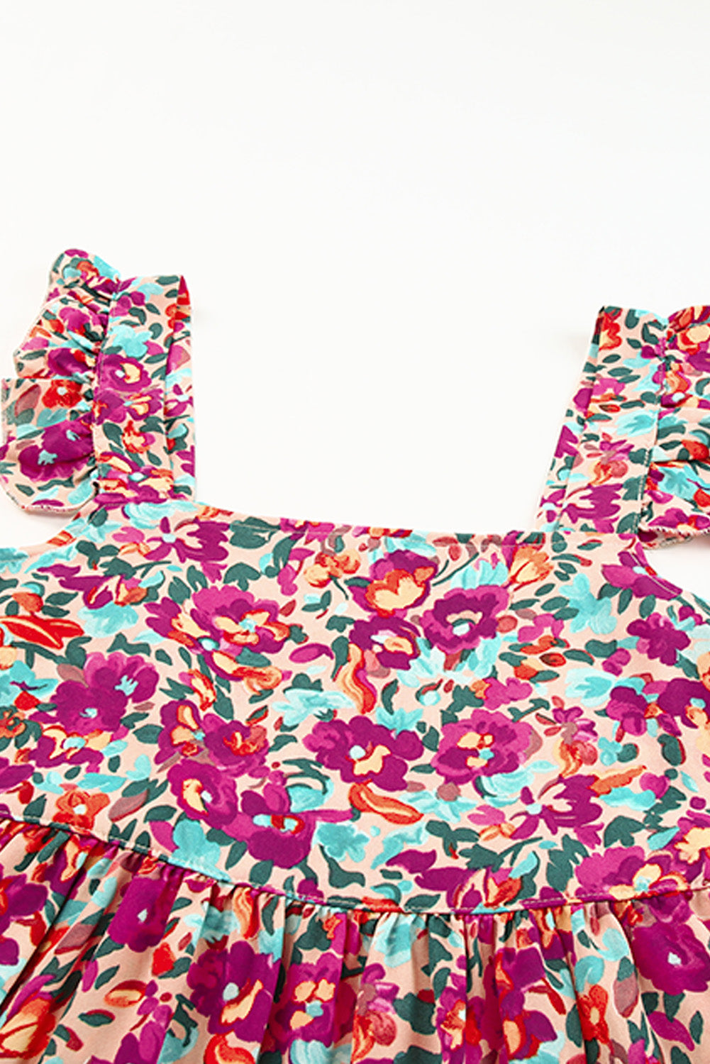 Floral Buttoned Square Neck Ruffled Tank  Shirts & Tops- Doll Fits