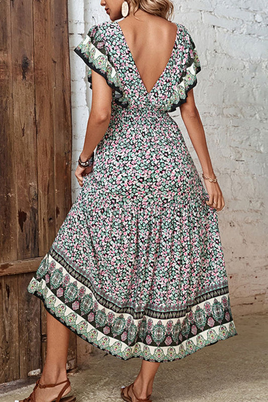 Ditsy Floral Ruffled Plunge Dress  Dresses- Doll Fits