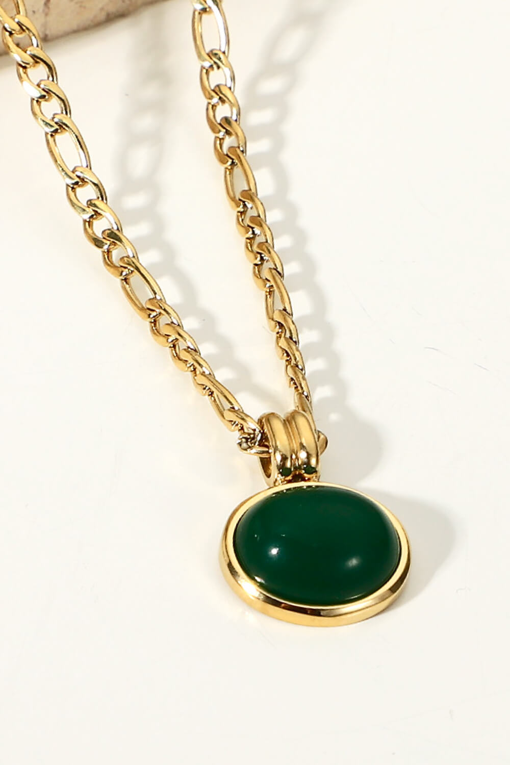Inlaid Stone Round Pendant Chain Necklace  Necklaces- Doll Fits