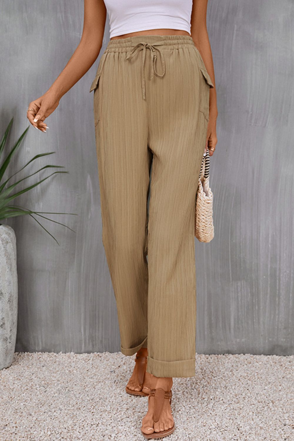 Tie Waist Pocketed Long Pants  - Doll Fits