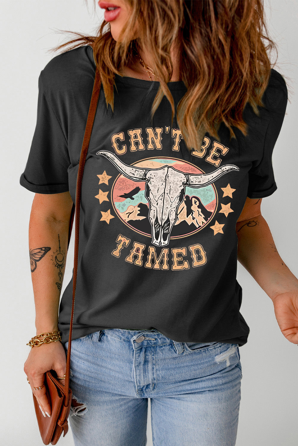 CAN'T BE TAMED Graphic Short Sleeve Tee  Shirts & Tops- Doll Fits