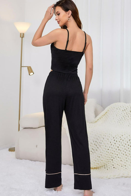 Contrast Trim Cropped Cami and Pants Loungewear Set  Sleepwear & Loungewear- Doll Fits