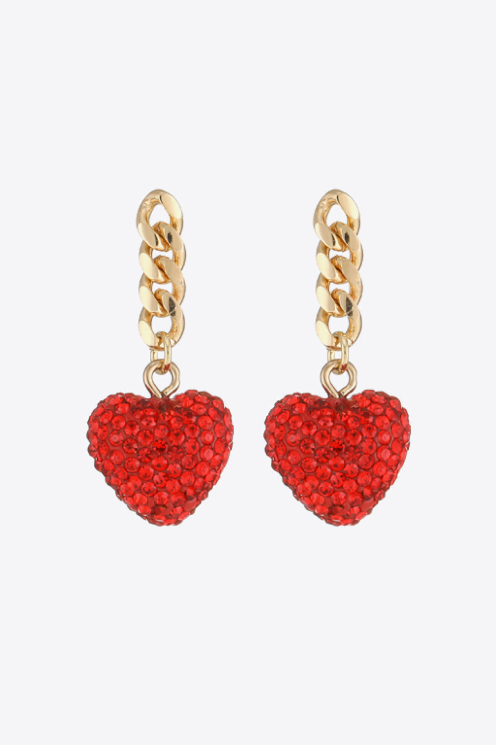 Rhinestone Heart Chain Drop Earrings  Earrings- Doll Fits