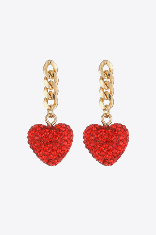 Rhinestone Heart Chain Drop Earrings  Earrings- Doll Fits