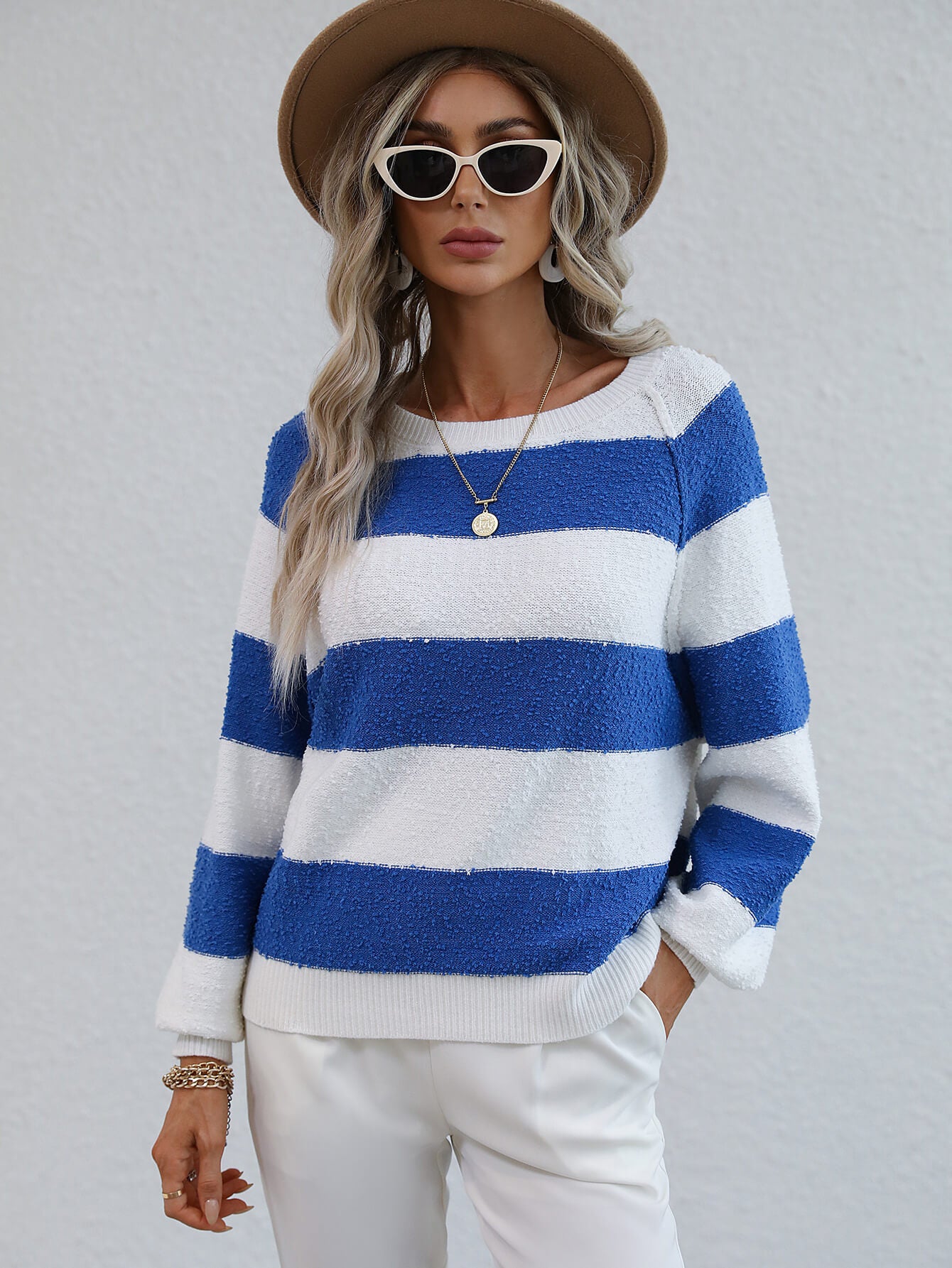 Striped Raglan Sleeve Ribbed Trim Knit Top  Shirts & Tops- Doll Fits