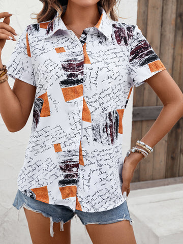 Printed Short Sleeve Collared Shirt  Shirts & Tops- Doll Fits