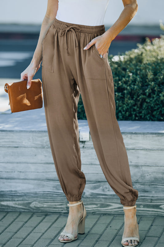 Drawstring Waist Joggers with Pockets  Pants- Doll Fits