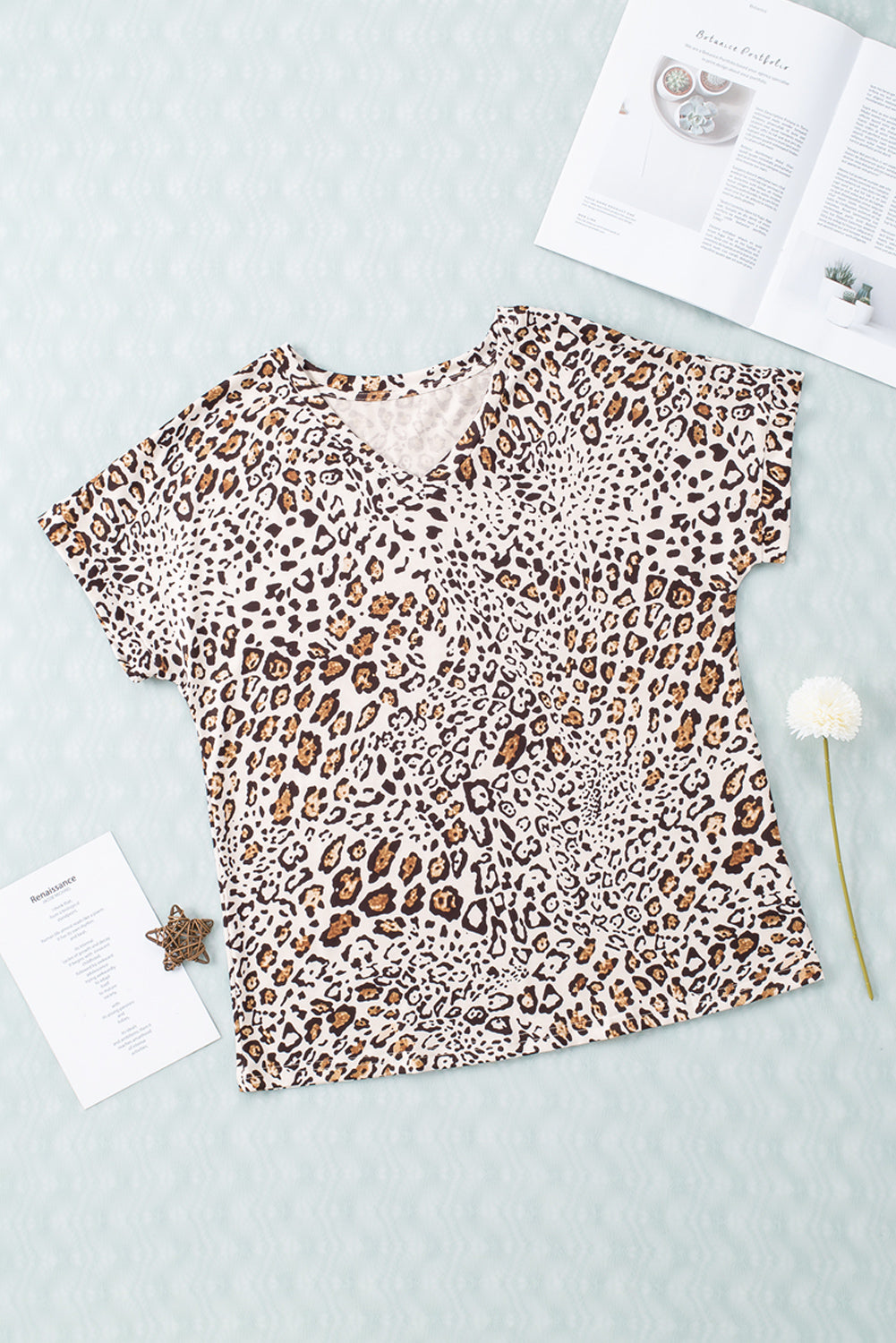 Leopard V-Neck Short Sleeve Tee Shirt  Shirts & Tops- Doll Fits