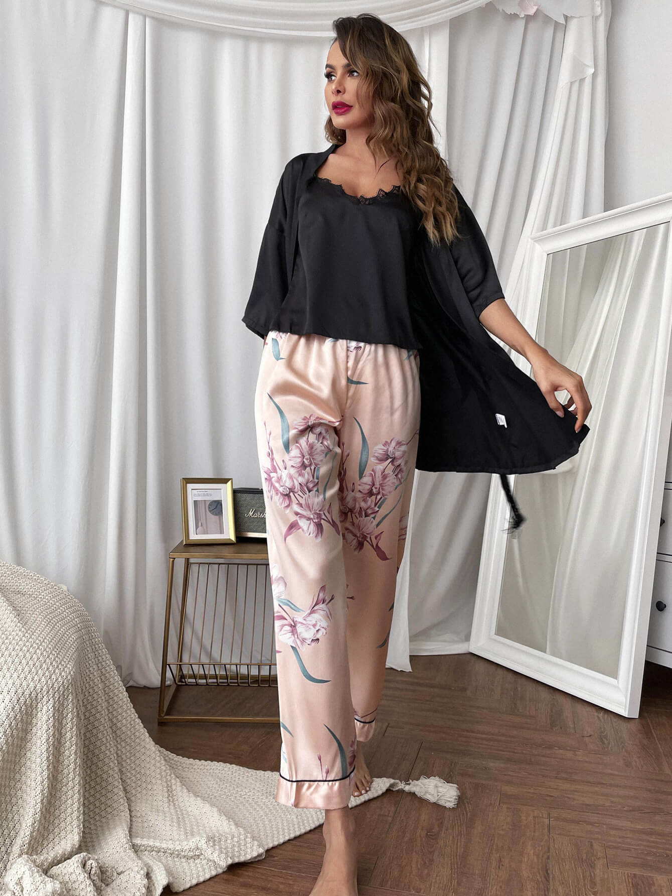 Cami, Robe, and Printed Pants Pajama Set  Sleepwear & Loungewear- Doll Fits