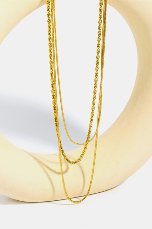 Stainless Steel 18K Gold Pleated Triple Layer Necklace  Necklaces- Doll Fits