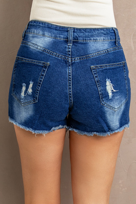 Spliced Lace Distressed Denim Shorts  - Doll Fits