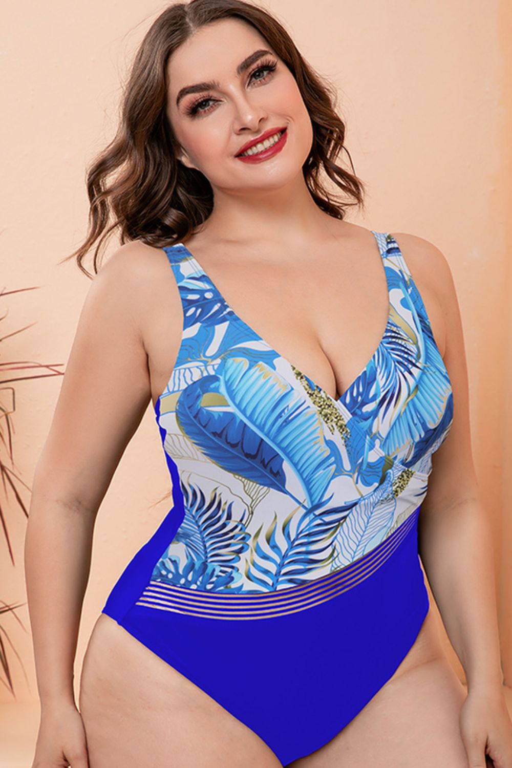 Full Size Two-Tone Plunge One-Piece Swimsuit  Swimwear- Doll Fits
