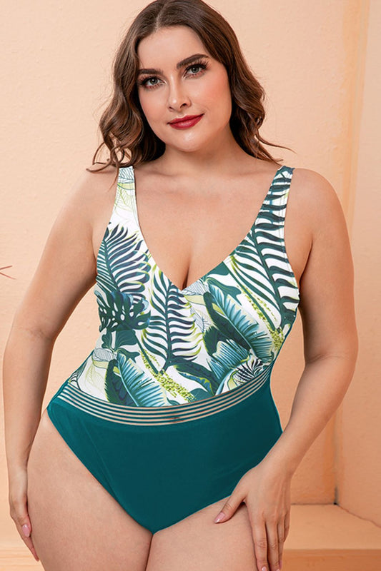 Full Size Two-Tone Plunge One-Piece Swimsuit  Swimwear- Doll Fits