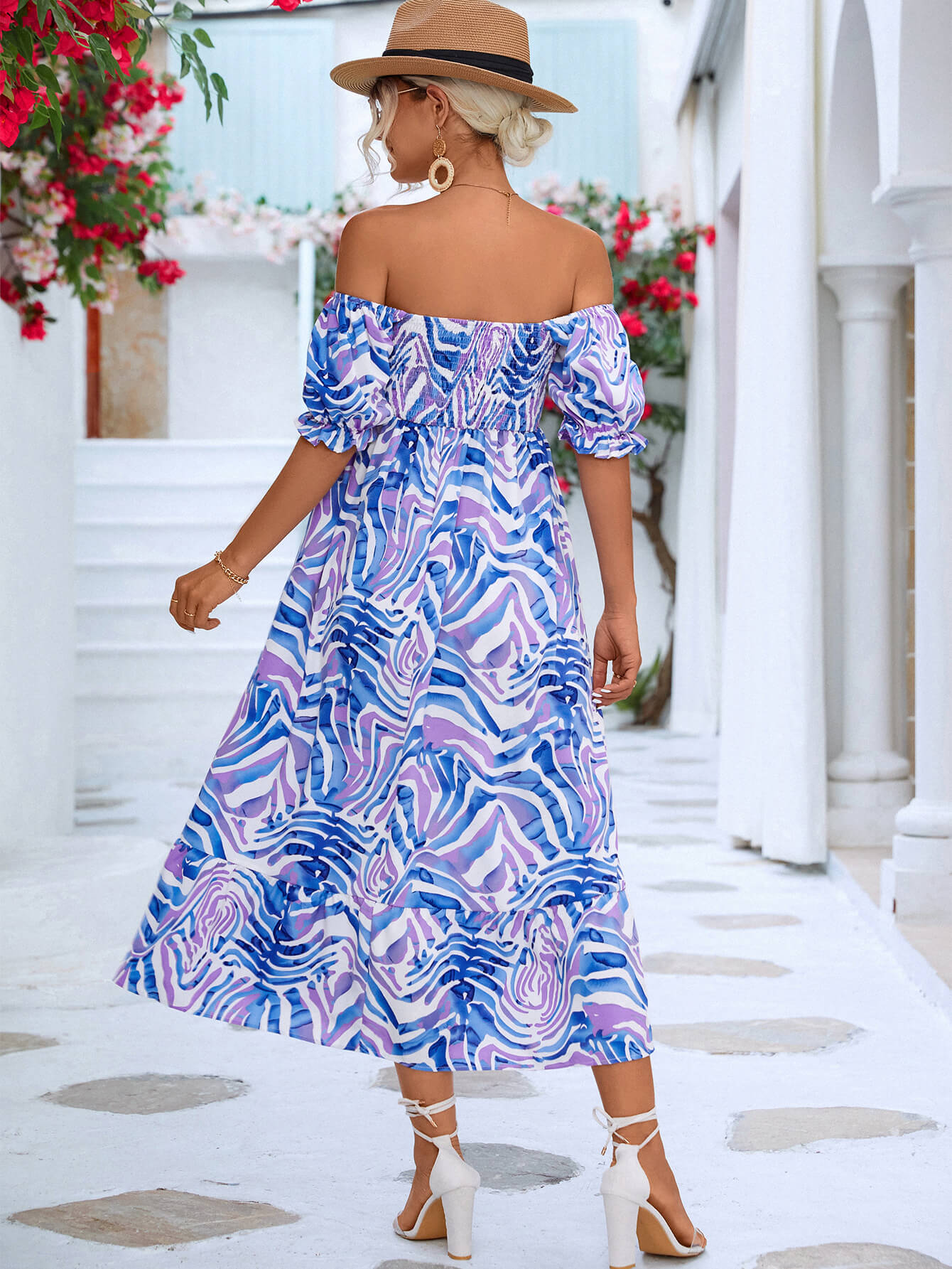 Floral Smocked Flounce Sleeve Midi Dress  Dresses- Doll Fits