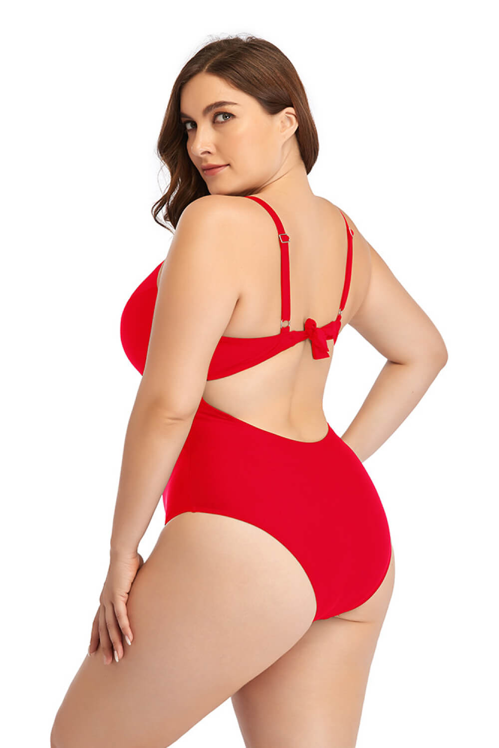 Plus Size Spliced Mesh Tie-Back One-Piece Swimsuit  Swimwear- Doll Fits