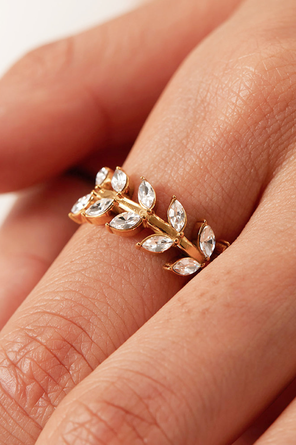 Inlaid Zircon Leaf Open Ring  Rings- Doll Fits