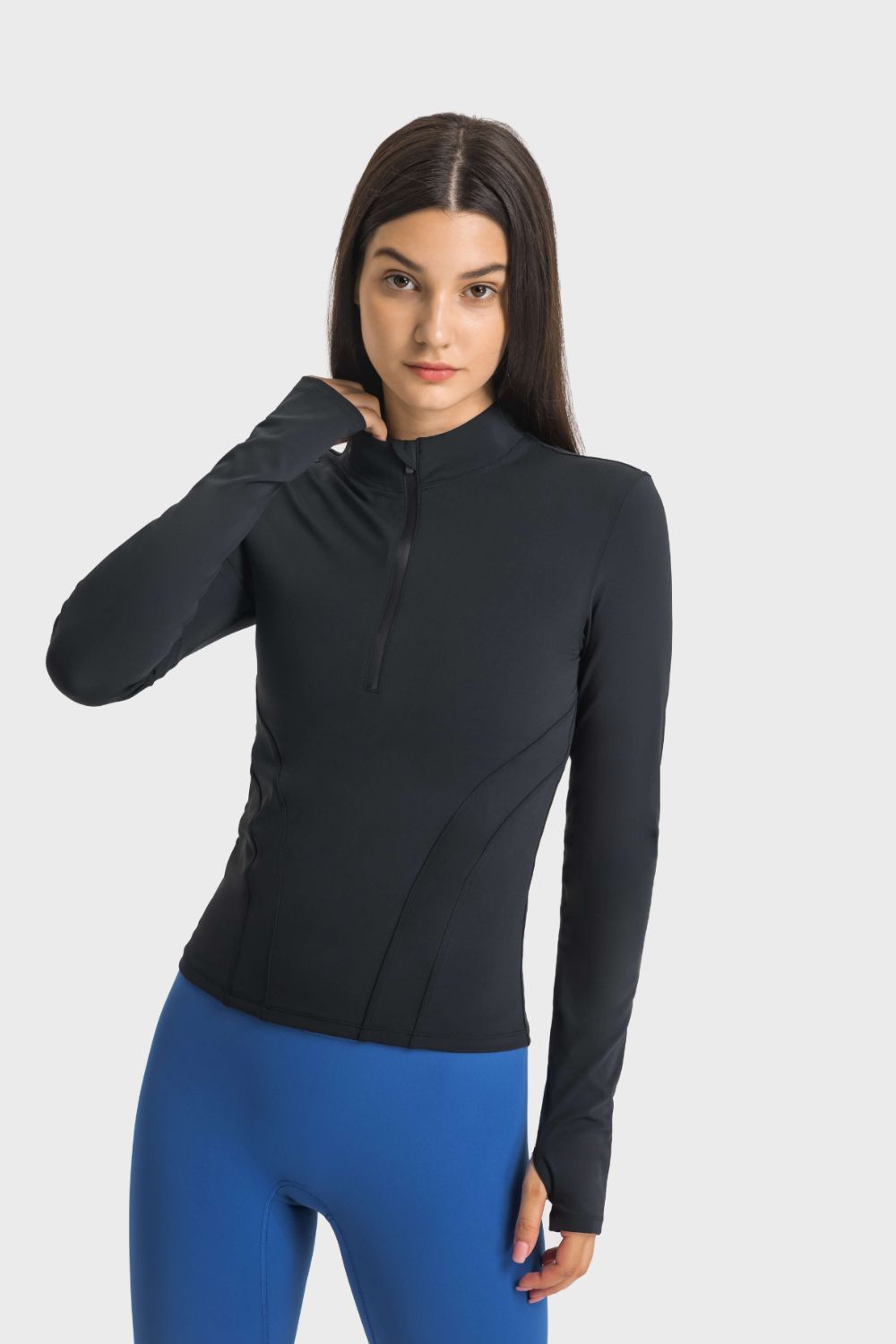Half Zip Thumbhole Sleeve Sports Top  Activewear- Doll Fits
