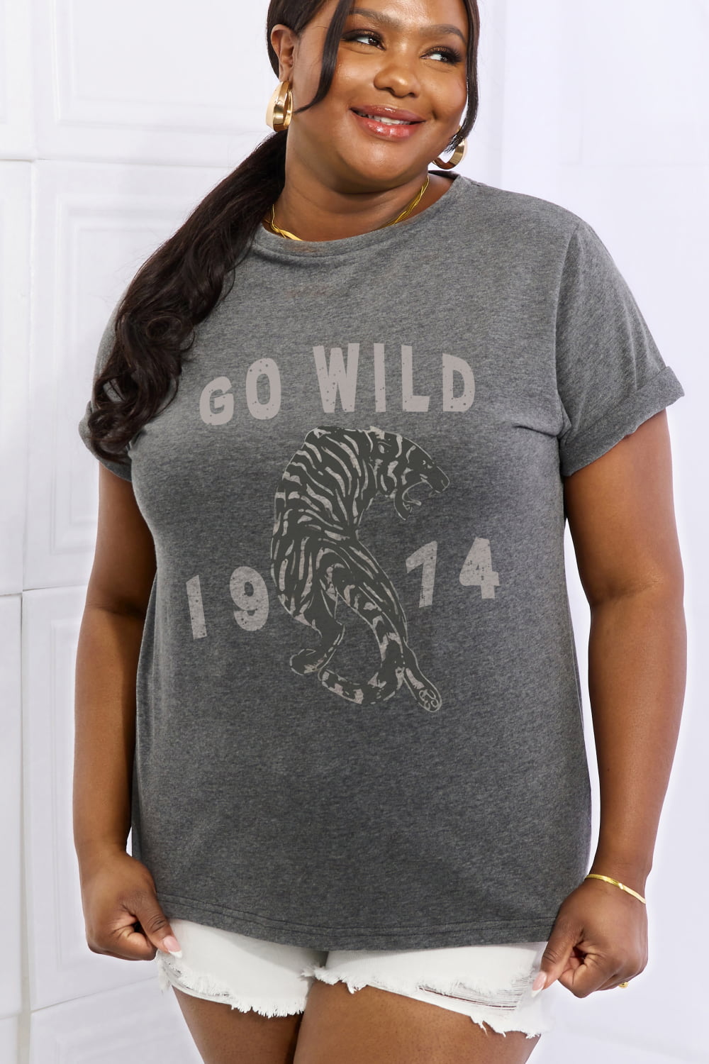 Simply Love Full Size GO WILD 1974 Graphic Cotton Tee  - Doll Fits