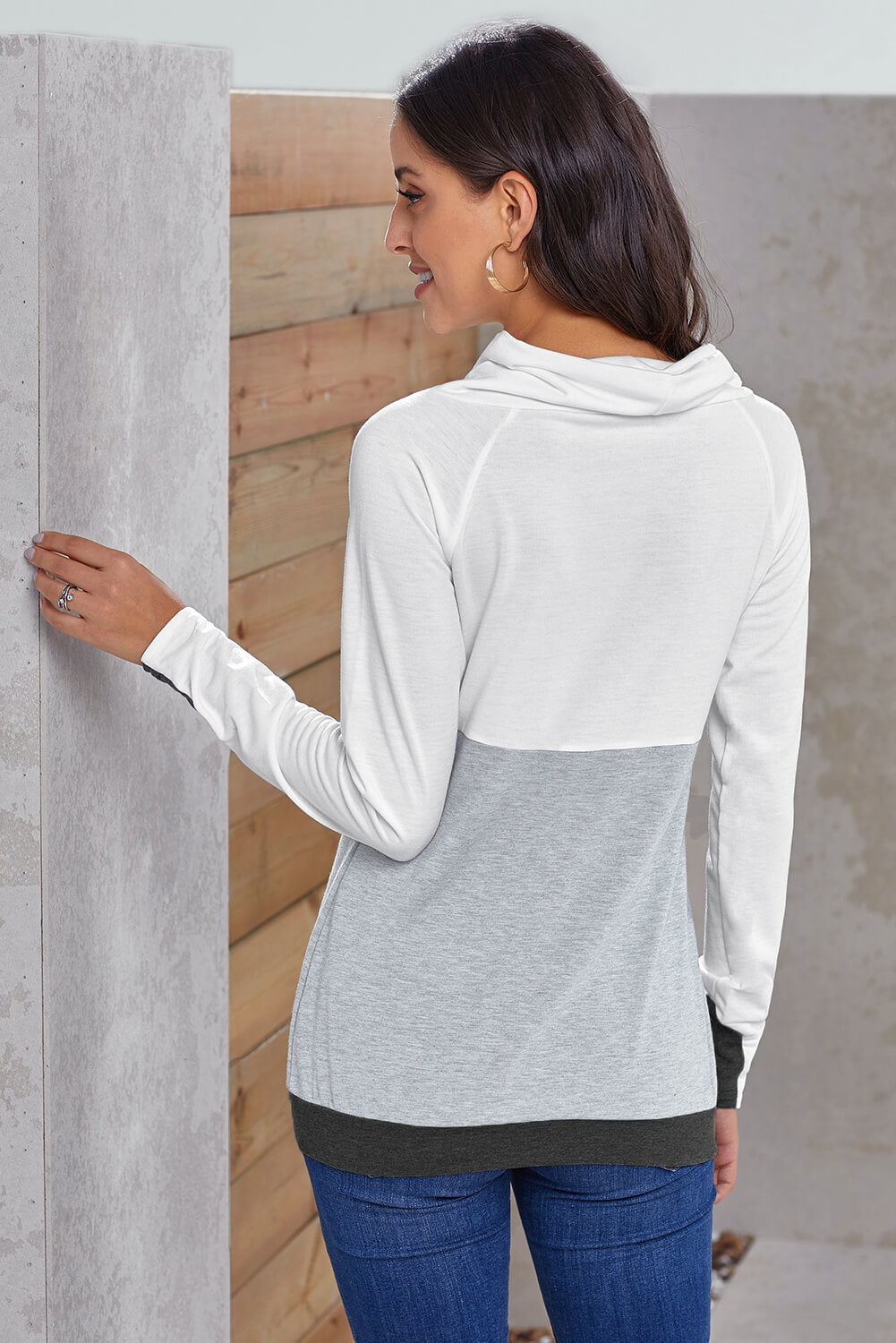 Color Block Raglan Sleeve Drawstring Sweatshirt  Shirts & Tops- Doll Fits