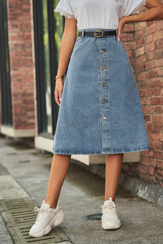 Button Front A-Line Denim Skirt  Skirts- Doll Fits