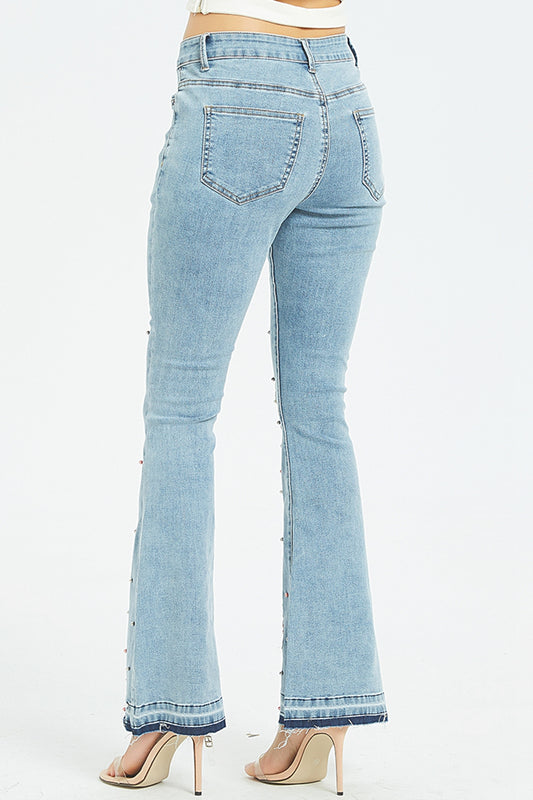Full Size Flower Embroidery Wide Leg Jeans