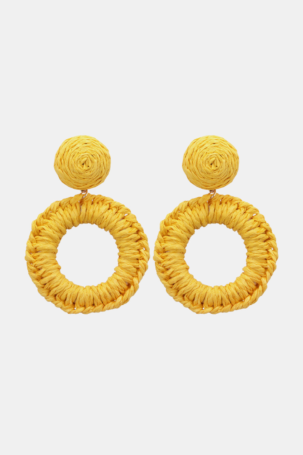 Round Shape Raffia Grass Dangle Earrings  Earrings- Doll Fits