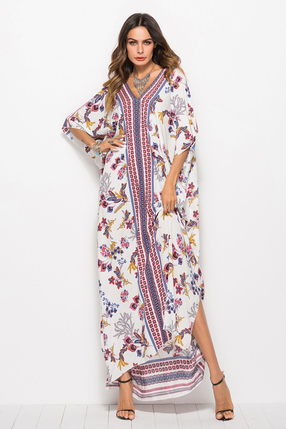 Floral V-Neck Dolman Sleeve Dress  Dresses- Doll Fits