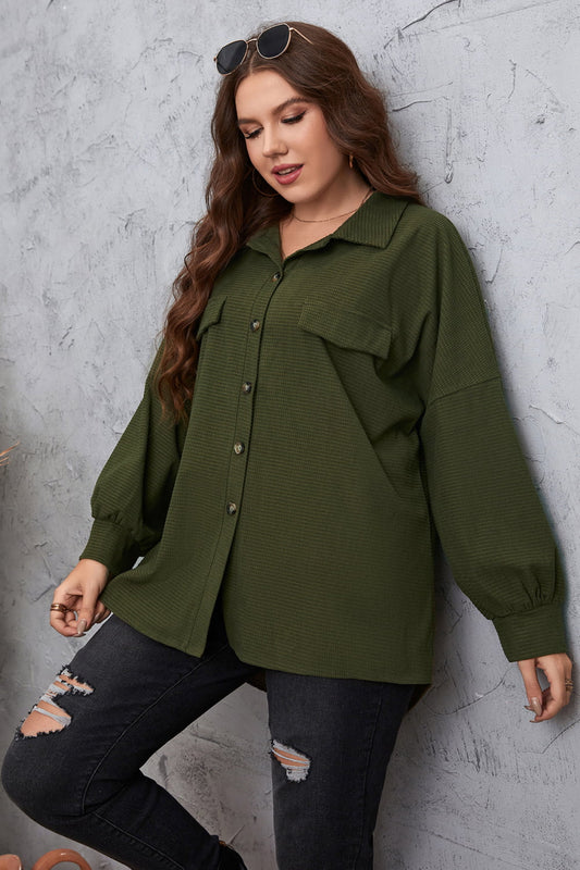 Melo Apparel Plus Size Dropped Shoulder Shirt  - Doll Fits