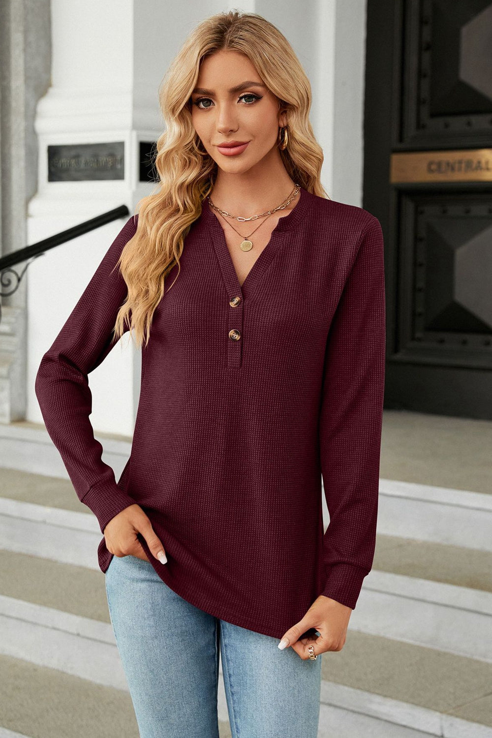V-Neck Long Sleeve Blouse  - Doll Fits
