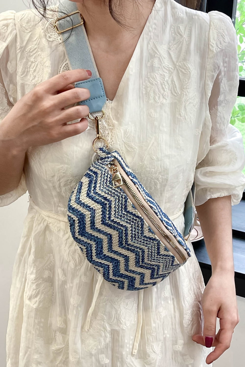 Chevron Straw Sling Bag  Handbags- Doll Fits