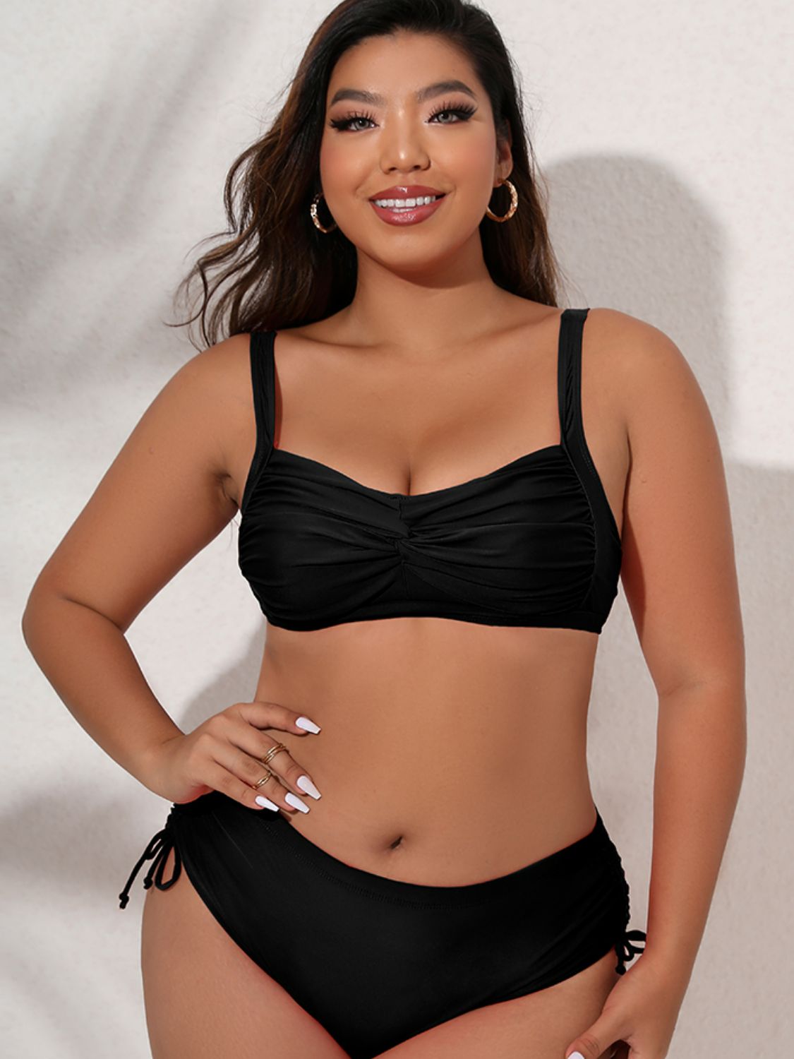 Plus Size Twist Front Tied Bikini Set  Swimwear- Doll Fits