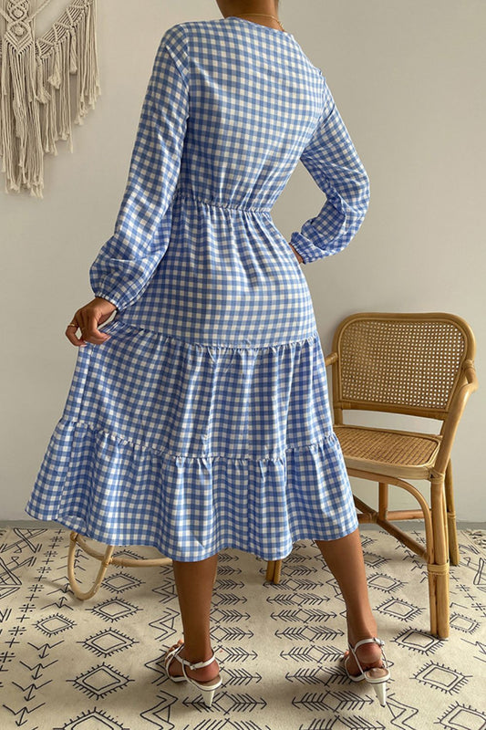 Plaid Cutout Twist Front Midi Dress  Dresses- Doll Fits