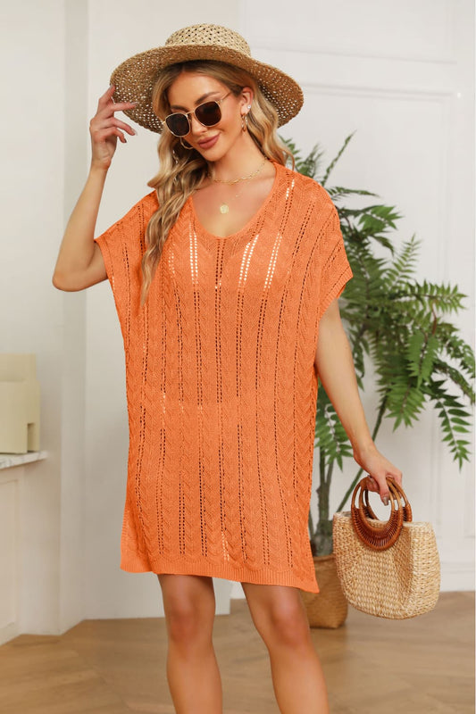 Openwork Side Slit Knit Dress  Dresses- Doll Fits