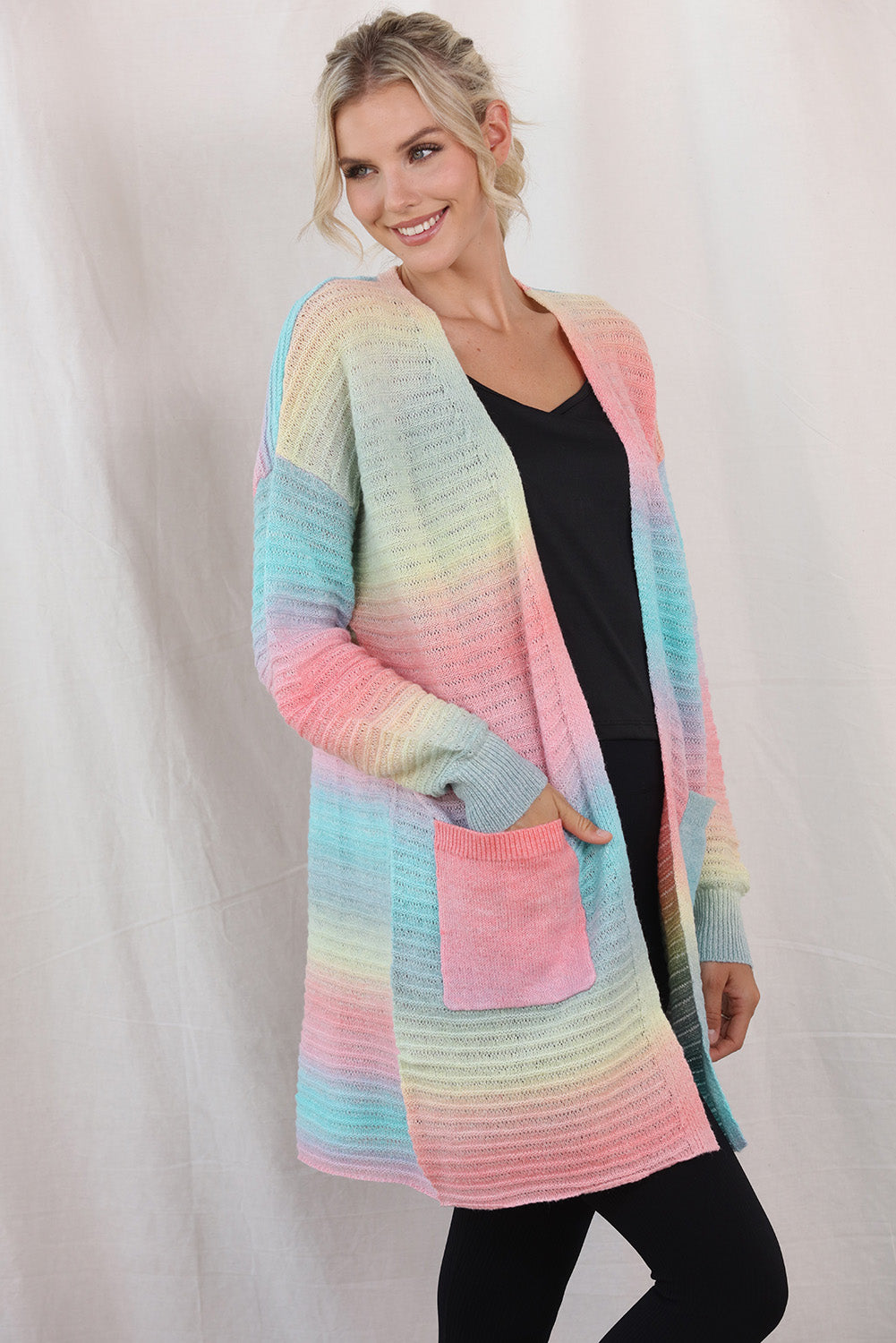 Gradient Dropped Shoulder Longline Cardigan  - Doll Fits