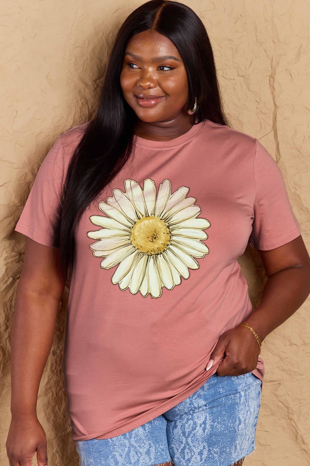 Simply Love Full Size FLOWER Graphic Cotton Tee  - Doll Fits
