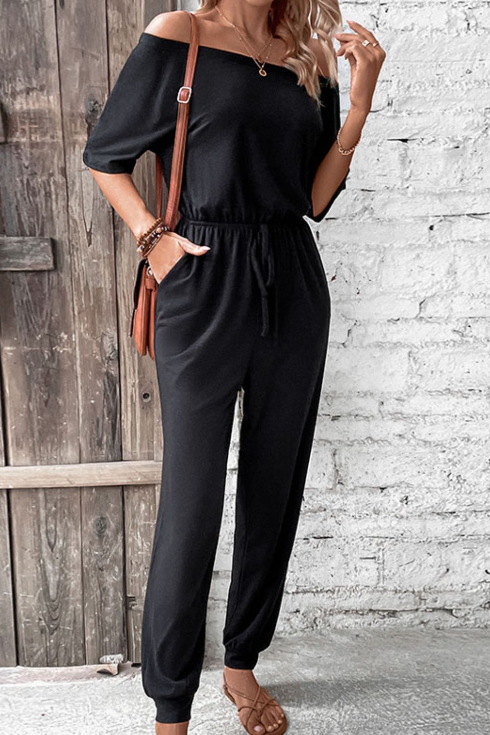 Off-Shoulder Jumpsuit with Pockets  Jumpsuits & Rompers- Doll Fits