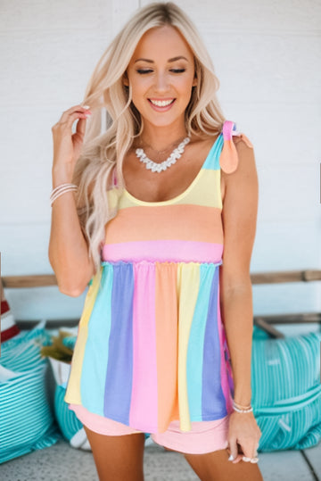 Striped Tie Shoulder Frill Trim Tank  Shirts & Tops- Doll Fits