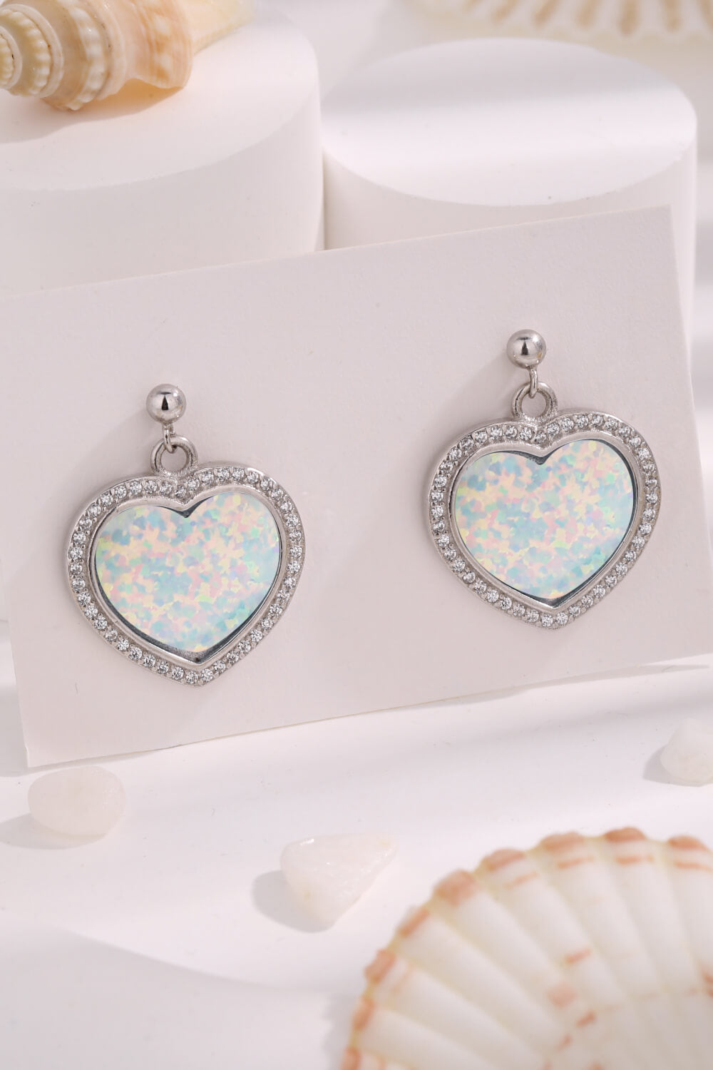 Platinum-Plated Opal Heart Earrings  Earrings- Doll Fits