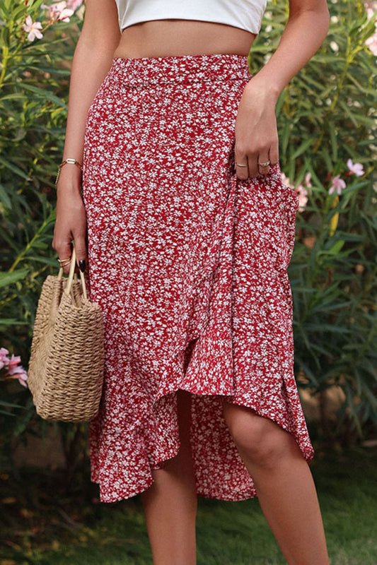 Ditsy Floral Asymmetrical Ruffled Skirt  Skirts- Doll Fits