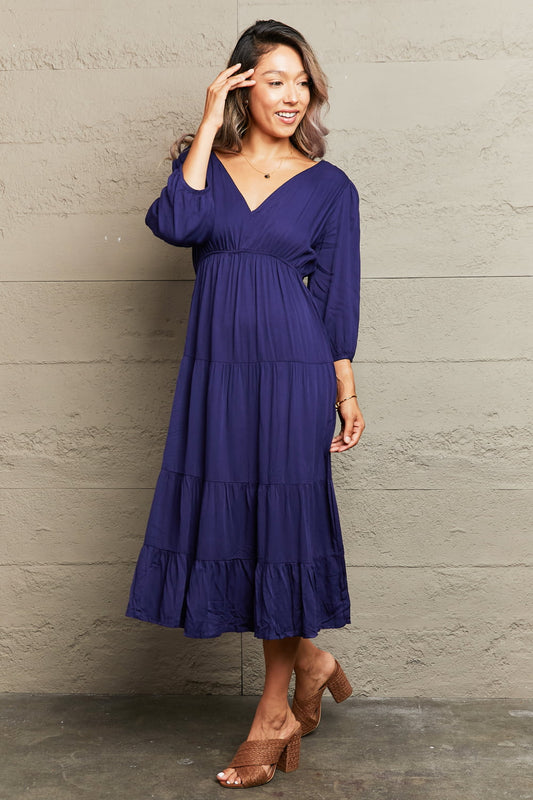 Tied Backless Tiered Midi Dress  Dresses- Doll Fits
